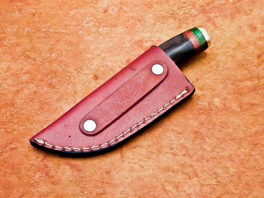 6" Damascus Steel Hunting Knife – Ram Horn & Hardwood Handle | Compact Handmade Blade with Sheath