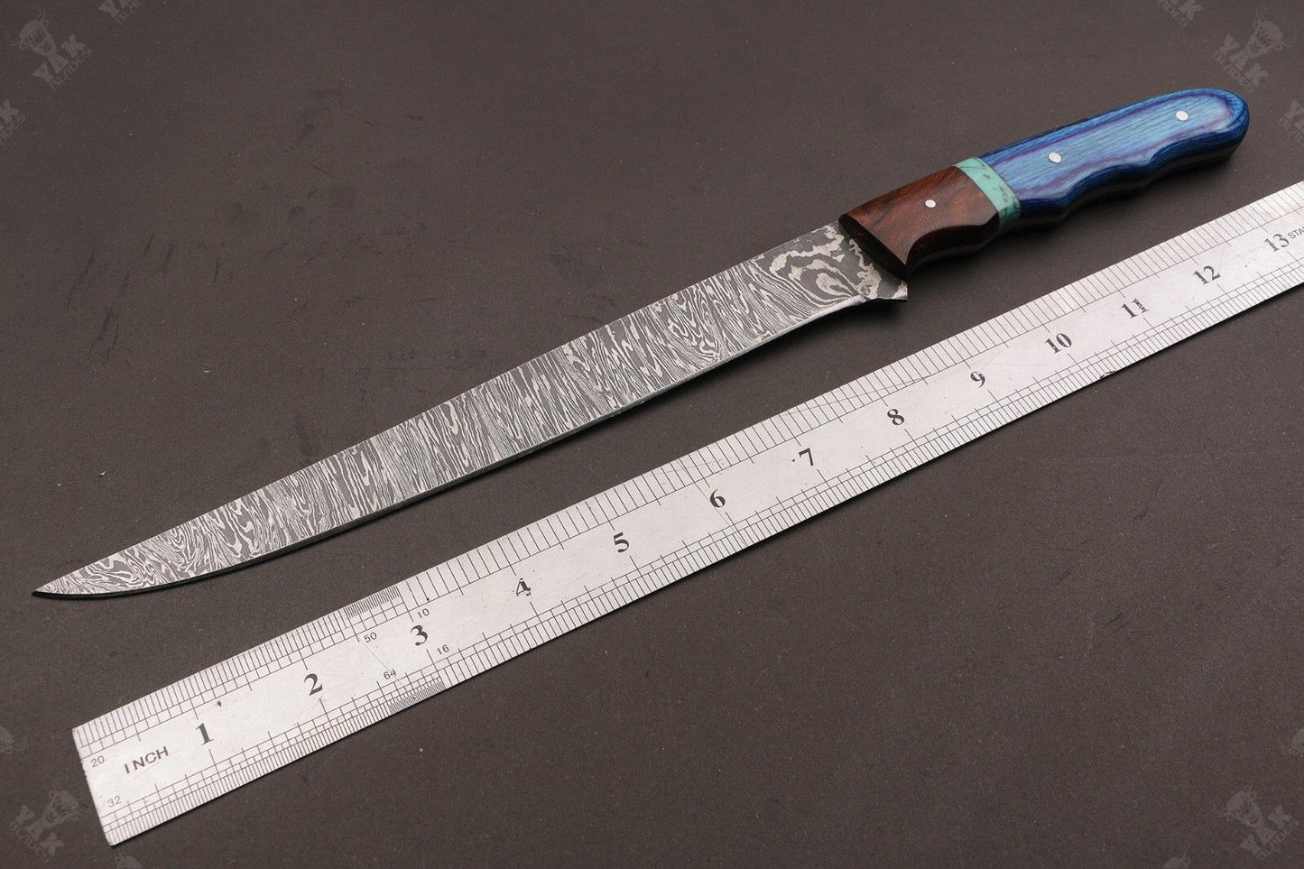 14" Custom Hand Forged Damascus Steel Fillet Knife Best Fillet Knife With Leather Sheath