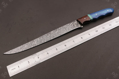 14" Custom Hand Forged Damascus Steel Fillet Knife Best Fillet Knife With Leather Sheath