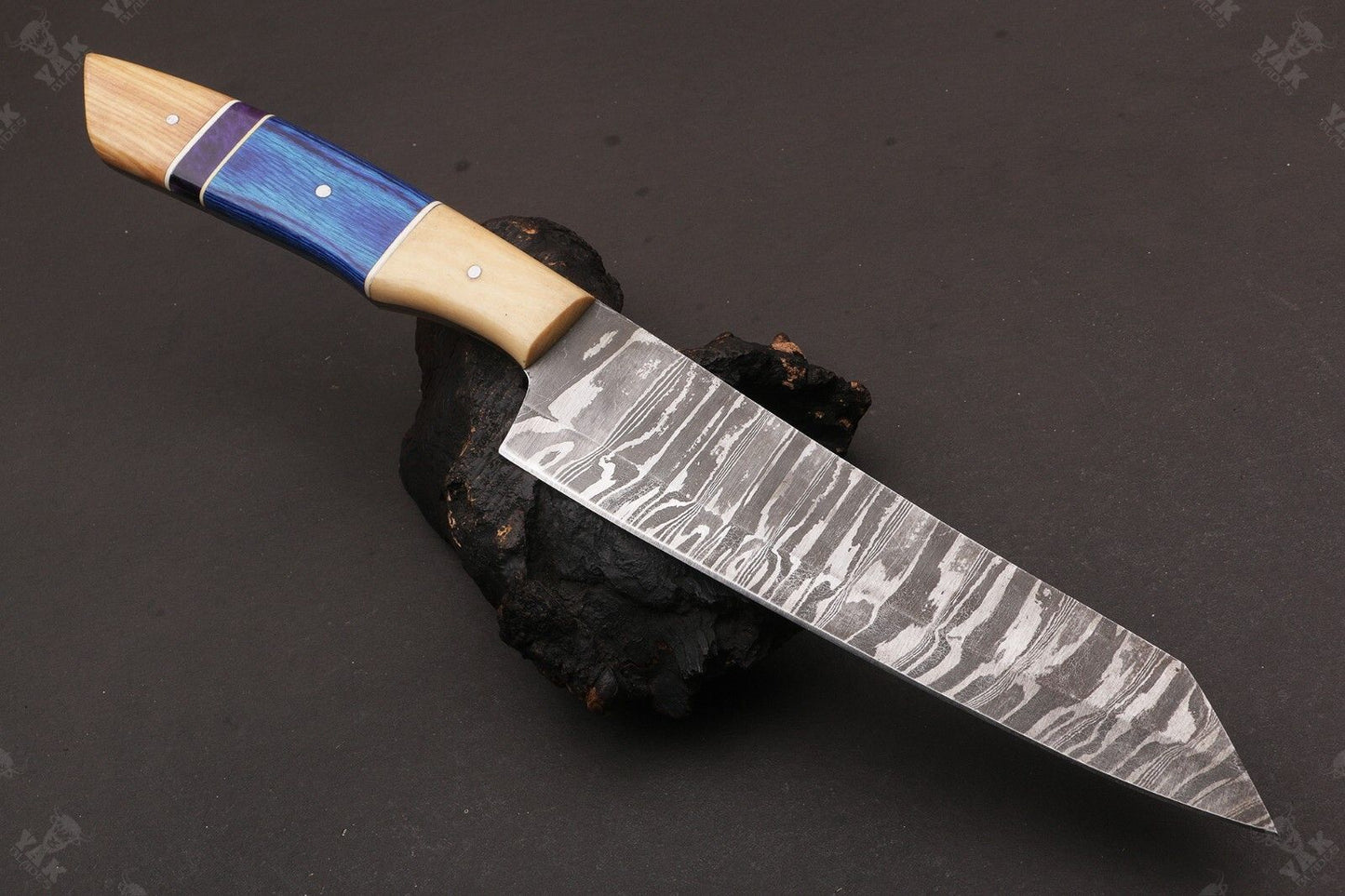 13” Fire Storm Handmade Damascus Steel Chef Knife – Resin Handle with Brass Pins