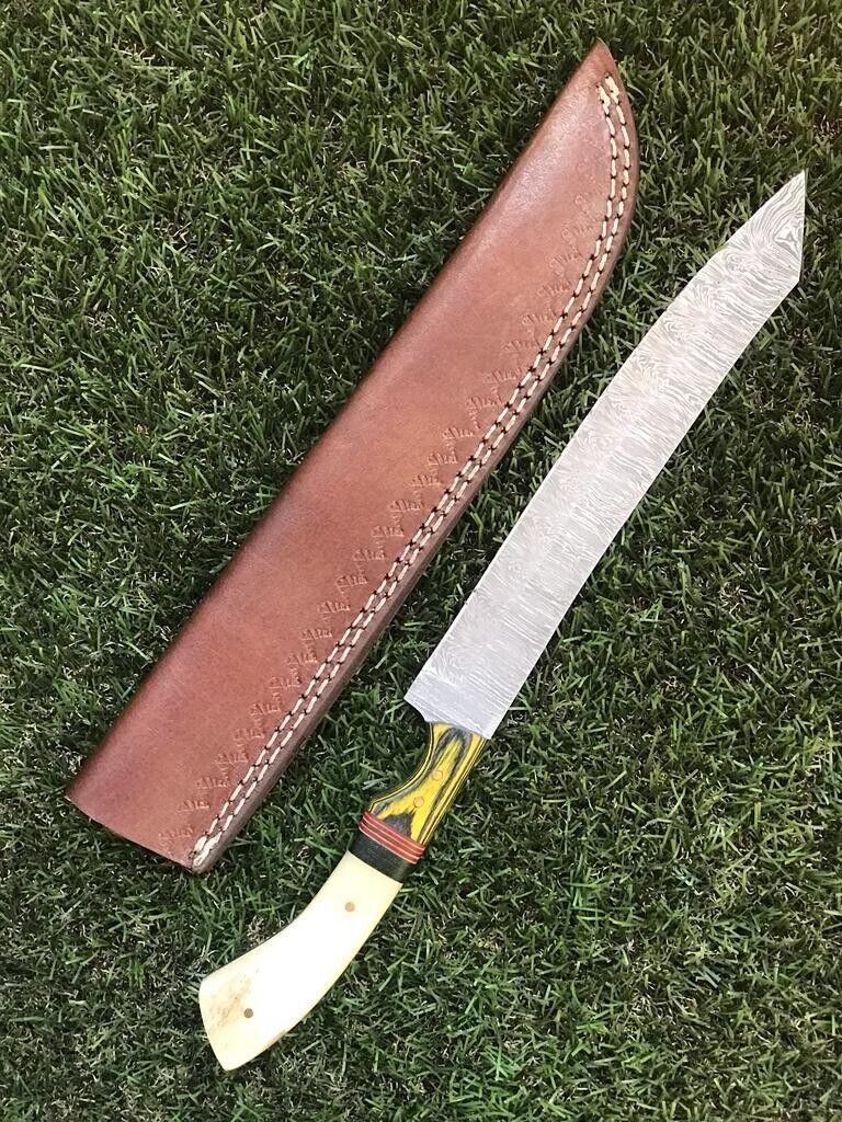 12.5" Custom Damascus Steel Fillet Knife Handmade Brisket Fillet Knife W/Sheath