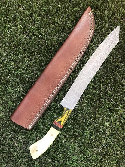 12.5" Custom Damascus Steel Fillet Knife Handmade Brisket Fillet Knife W/Sheath