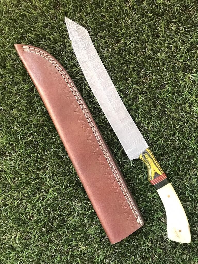 12.5" Custom Damascus Steel Fillet Knife Handmade Brisket Fillet Knife W/Sheath