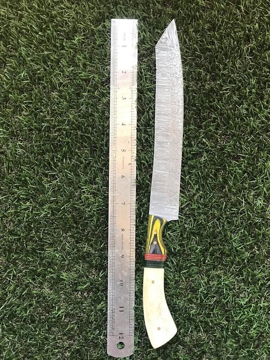 12.5" Custom Damascus Steel Fillet Knife Handmade Brisket Fillet Knife W/Sheath