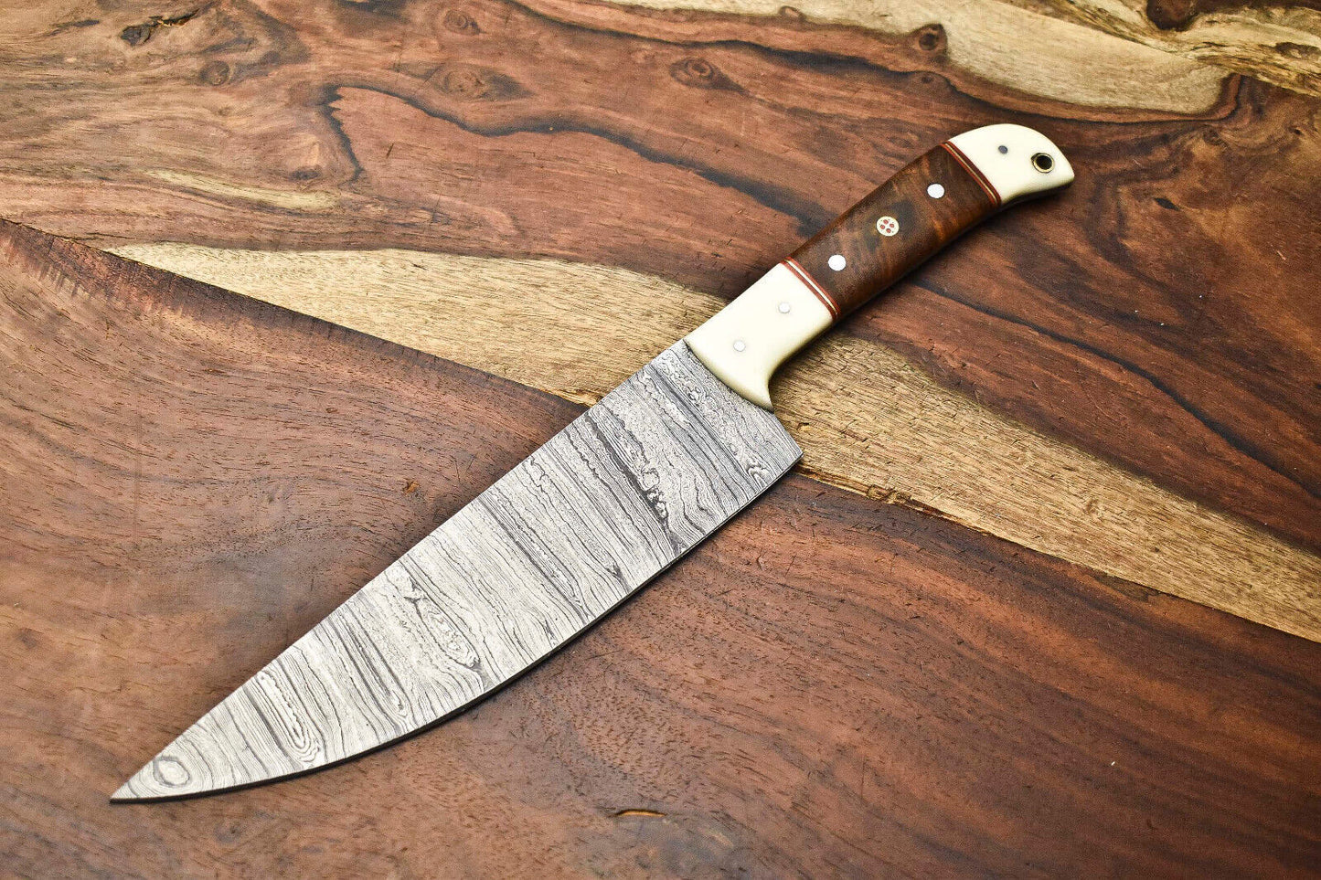 Handmade Damascus Steel Chef Knife – Full Tang Kitchen Knife, Artisan Forged Blade