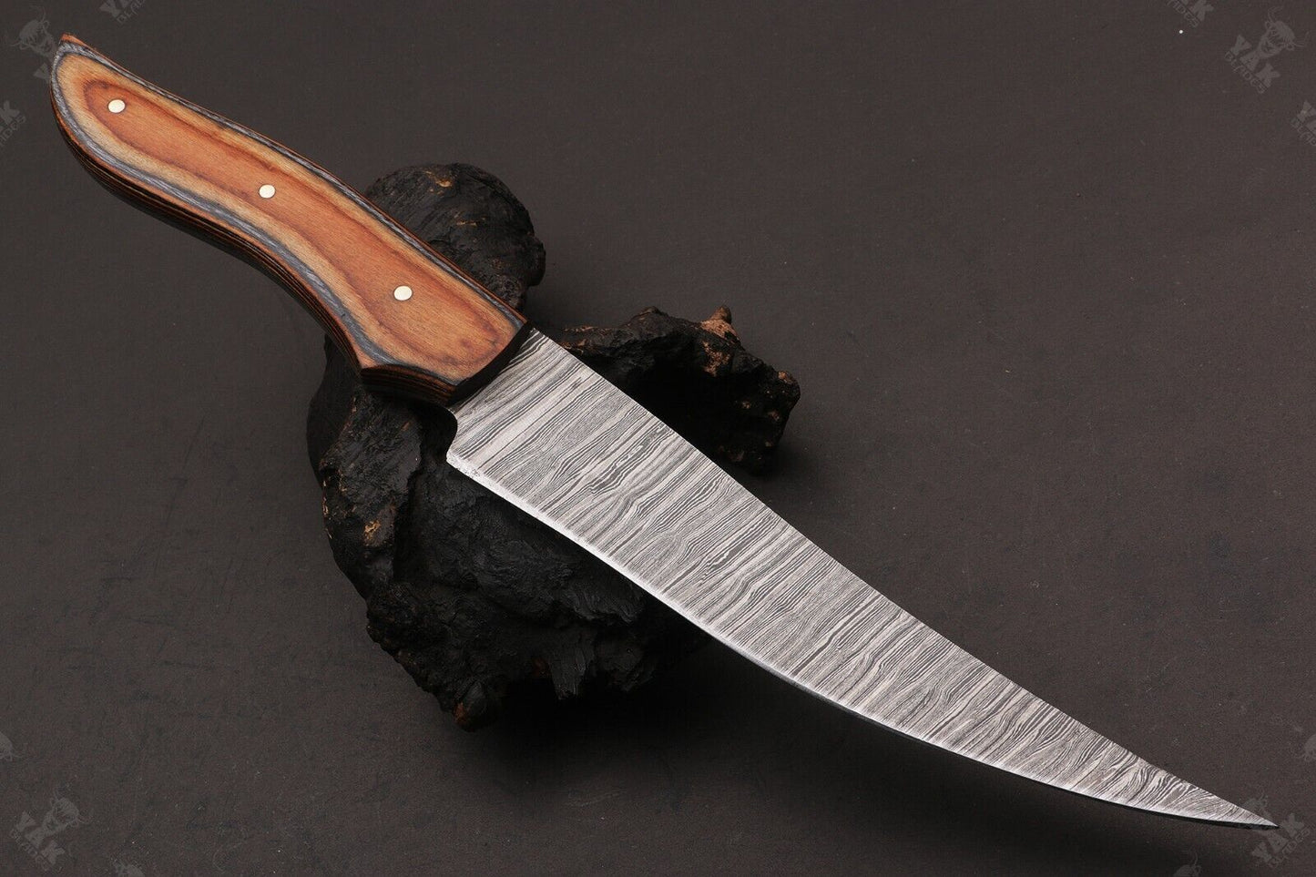 12" Custom Hand Forged Twist Damascus Steel Fillet Knife & Damascus Fillet Knife W/Sheath