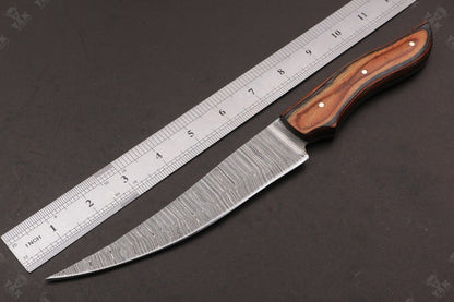 12" Custom Hand Forged Twist Damascus Steel Fillet Knife & Damascus Fillet Knife W/Sheath