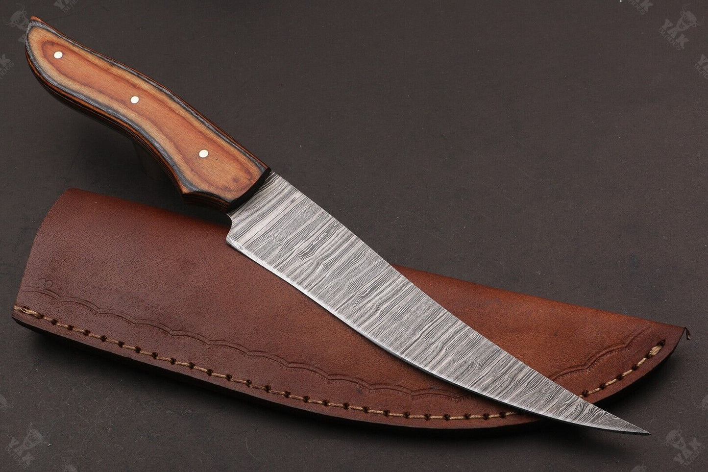 12" Custom Hand Forged Twist Damascus Steel Fillet Knife & Damascus Fillet Knife W/Sheath