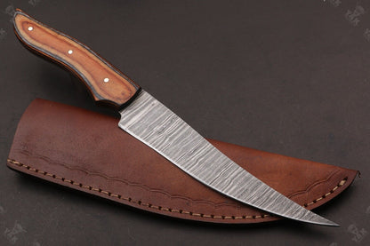 12" Custom Hand Forged Twist Damascus Steel Fillet Knife & Damascus Fillet Knife W/Sheath