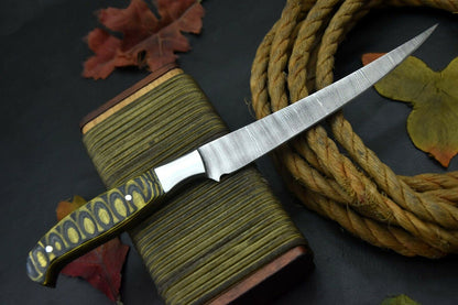 Custom Damascus Fillet Knife Damascus Steel Fillet Knife with Wood Handle