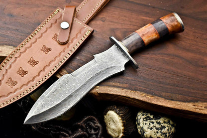 13" Damascus Steel Bowie Knife | Camel Bone Handle