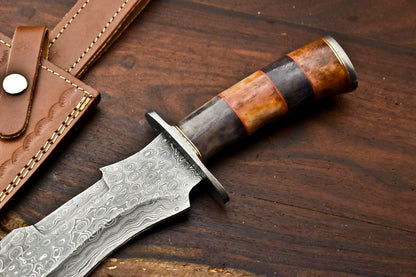 13" Damascus Steel Bowie Knife | Camel Bone Handle