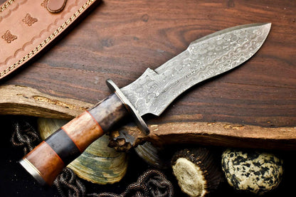 13" Damascus Steel Bowie Knife | Camel Bone Handle