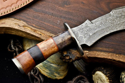 13" Damascus Steel Bowie Knife | Camel Bone Handle