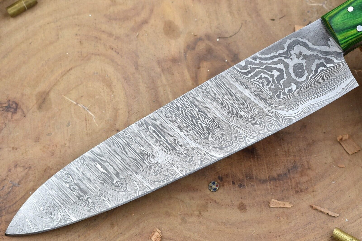 Custom Handmade Forged Damascus Steel Kitchen Chef Knife with Rose Wood Handle