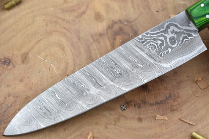 Custom Handmade Forged Damascus Steel Kitchen Chef Knife with Rose Wood Handle