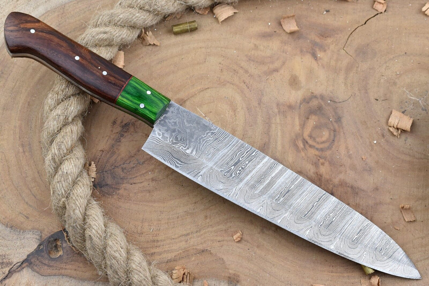 Custom Handmade Forged Damascus Steel Kitchen Chef Knife with Rose Wood Handle
