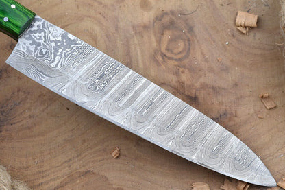 Custom Handmade Forged Damascus Steel Kitchen Chef Knife with Rose Wood Handle