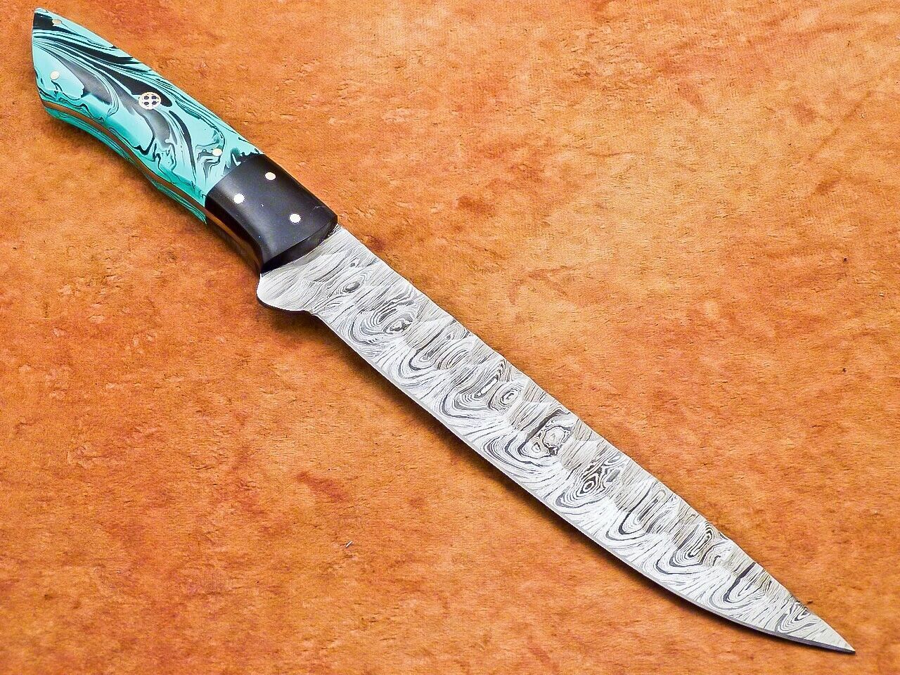 12" Professional Handmade Damascus Chef Knife – 7" Blade with Resin Handle & Brass Mosaic Pins