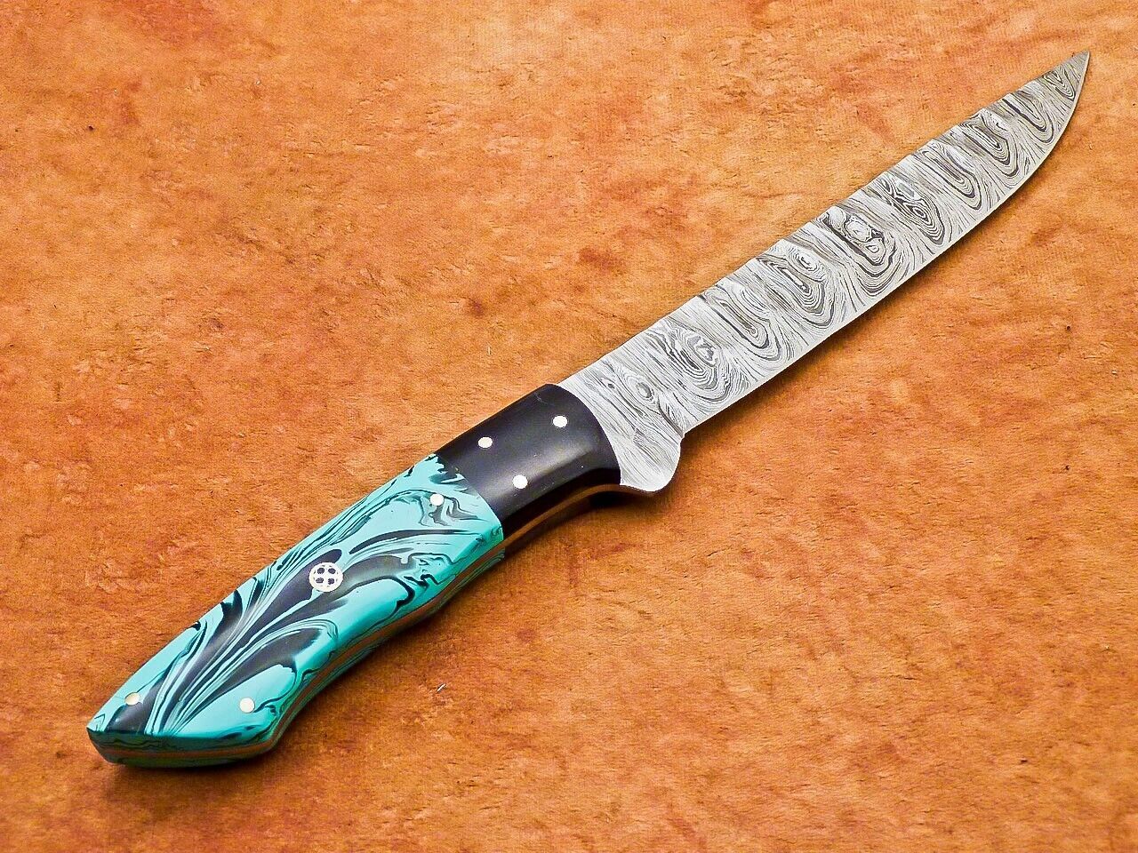 12" Professional Handmade Damascus Chef Knife – 7" Blade with Resin Handle & Brass Mosaic Pins