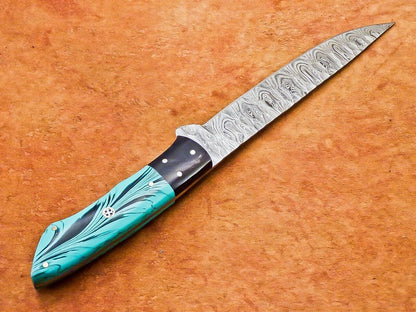 12" Professional Handmade Damascus Chef Knife – 7" Blade with Resin Handle & Brass Mosaic Pins
