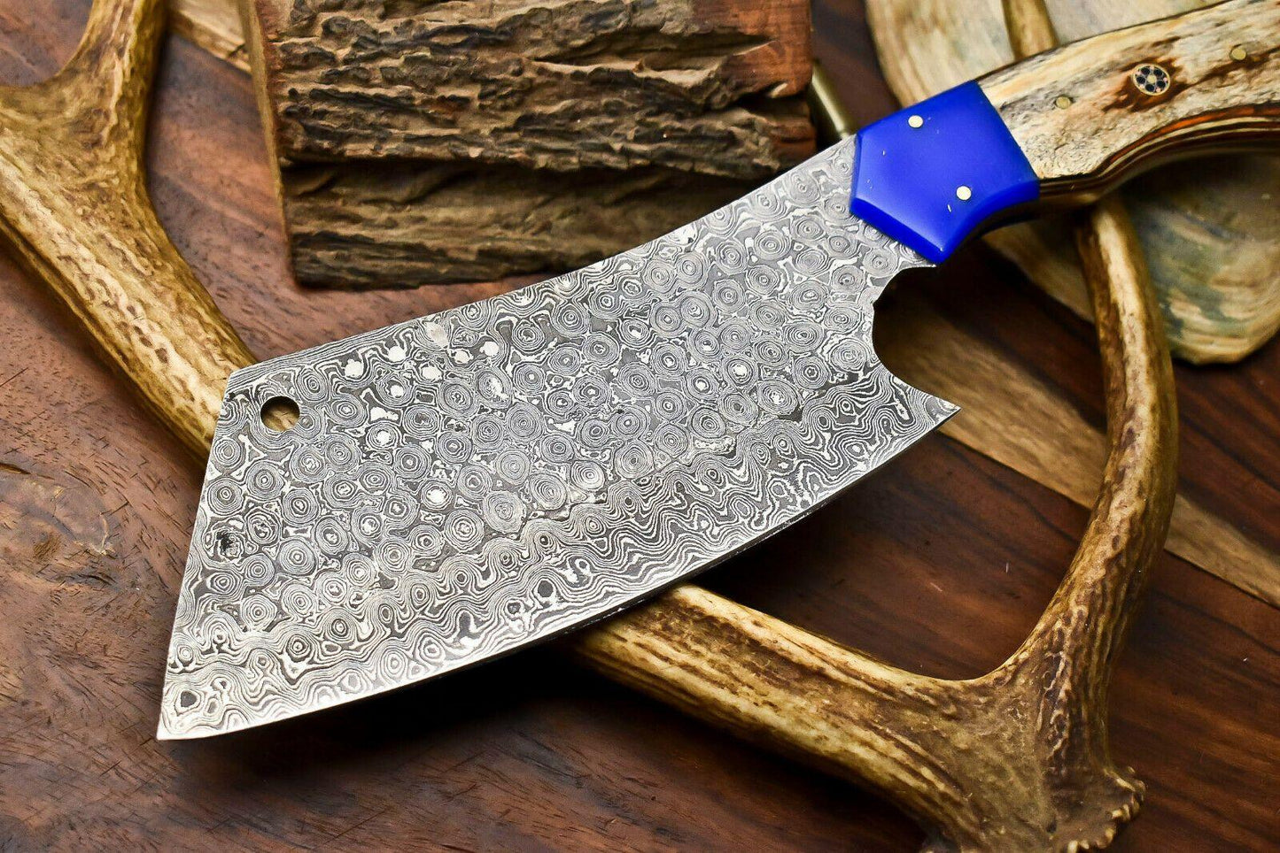 Custom Hand Forged Damascus Steel Chef Chopper Knife – Unique Handmade Kitchen Blade