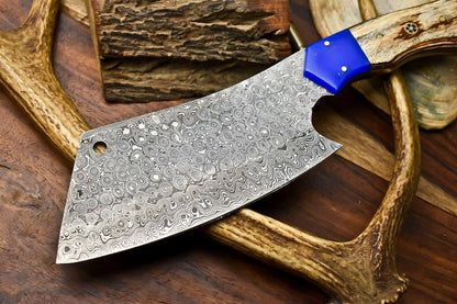 Custom Hand Forged Damascus Steel Chef Chopper Knife – Unique Handmade Kitchen Blade