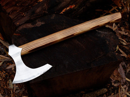 Handmade 22 Inch Viking Tomahawk Axe with High Polish Carbon Steel Blade and Yellow Pine Ash Wood Handle