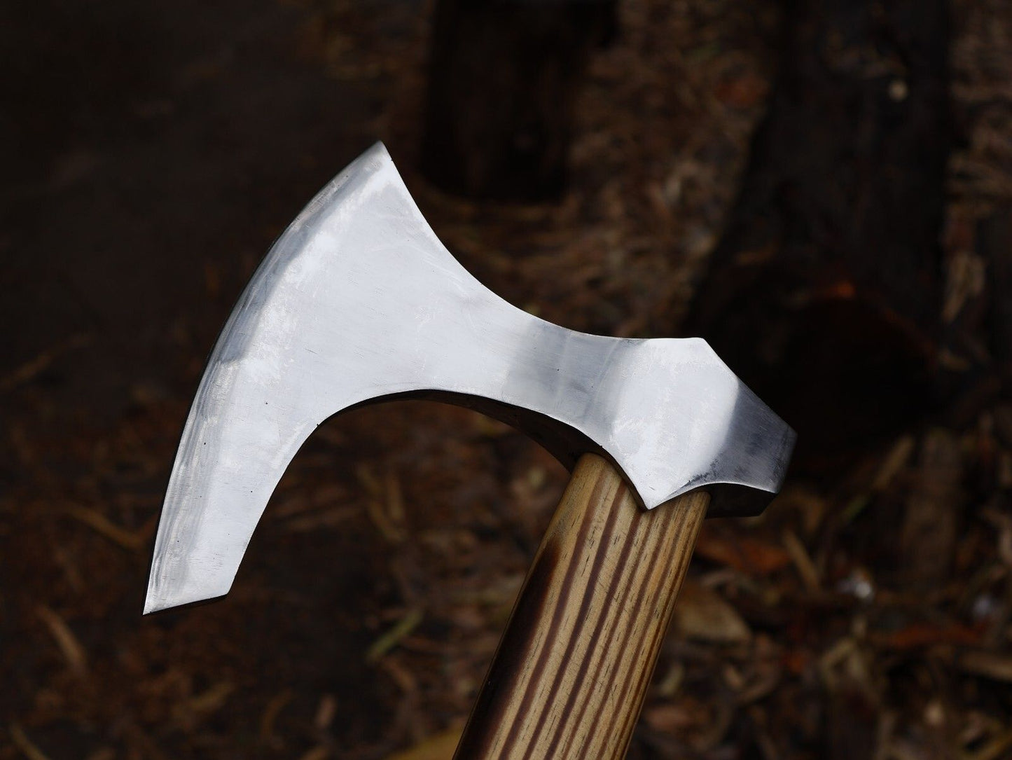 Handmade 22 Inch Viking Tomahawk Axe with High Polish Carbon Steel Blade and Yellow Pine Ash Wood Handle