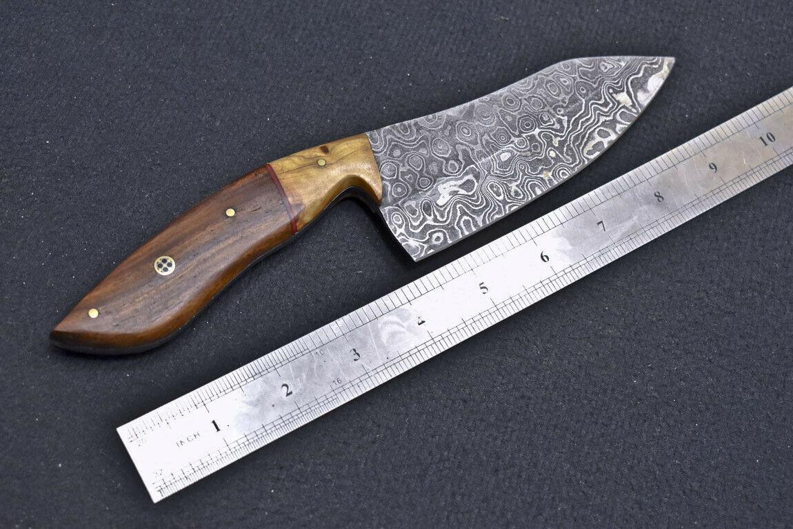 CUSTOM HAND FORGED DAMASCUS BLADE PROFESSIONAL KITCHEN CHEF KNIFE – NATURAL WOOD