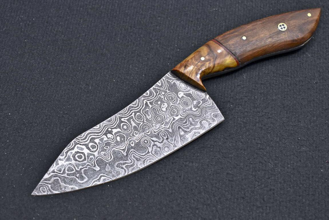 CUSTOM HAND FORGED DAMASCUS BLADE PROFESSIONAL KITCHEN CHEF KNIFE – NATURAL WOOD
