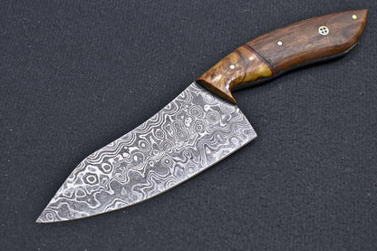 CUSTOM HAND FORGED DAMASCUS BLADE PROFESSIONAL KITCHEN CHEF KNIFE – NATURAL WOOD