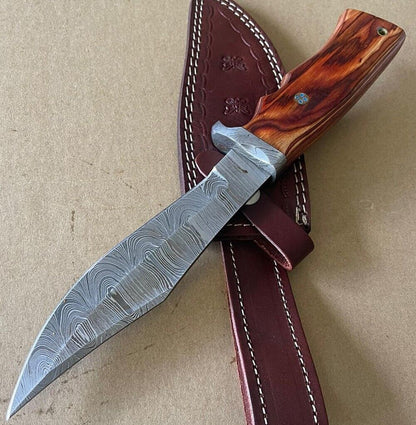 12" Handmade Damascus Bowie Knife – Hard Wood Handle | Survival & Combat Grade