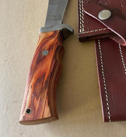 12" Handmade Damascus Bowie Knife – Hard Wood Handle | Survival & Combat Grade