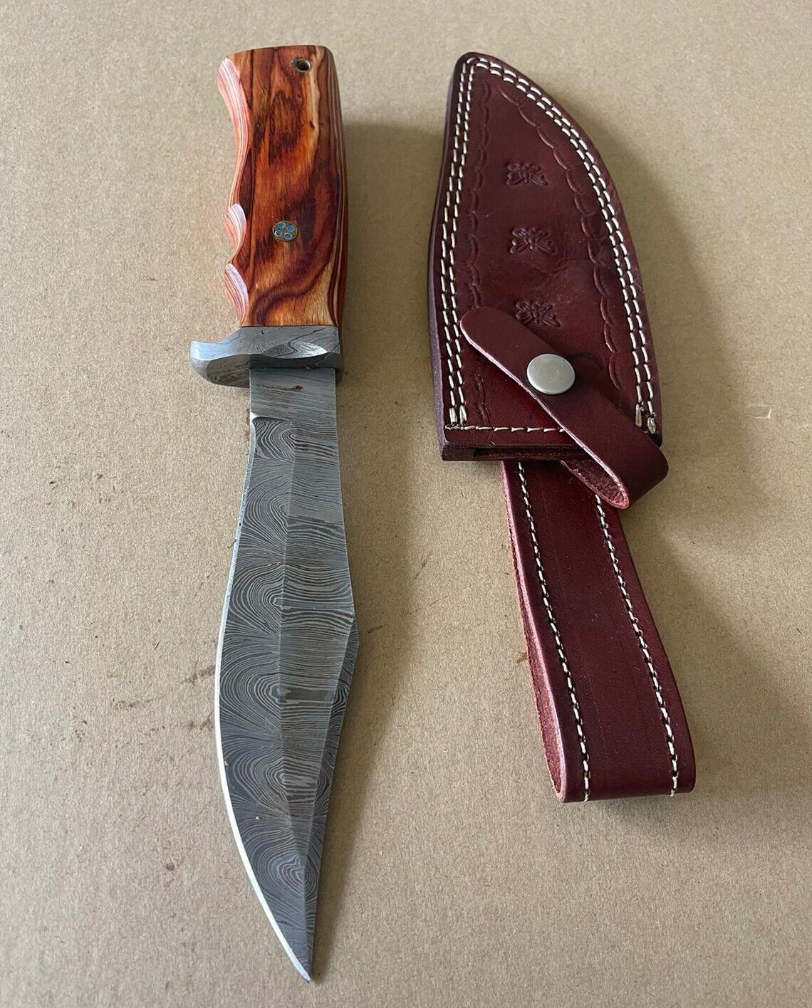 12" Handmade Damascus Bowie Knife – Hard Wood Handle | Survival & Combat Grade
