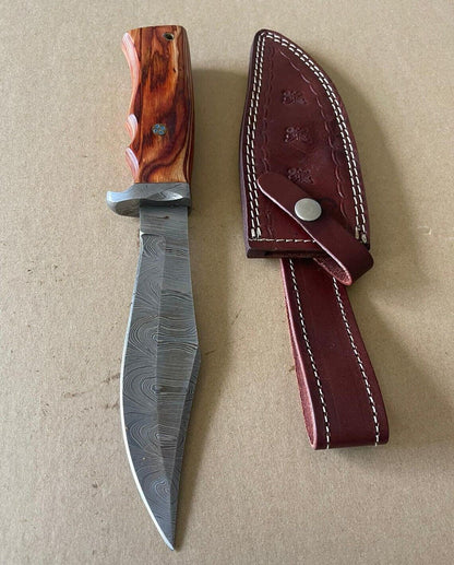 12" Handmade Damascus Bowie Knife – Hard Wood Handle | Survival & Combat Grade