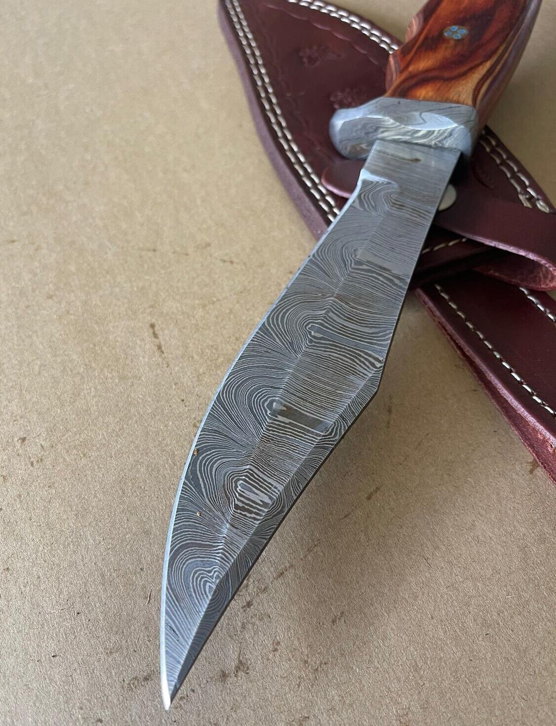 12" Handmade Damascus Bowie Knife – Hard Wood Handle | Survival & Combat Grade