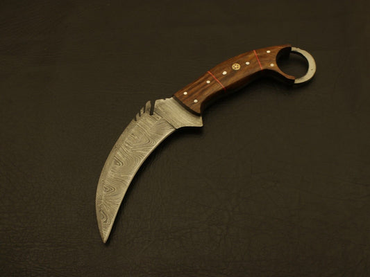 Custom Hand Forged Damascus Steel Karambit Knife 9” Best Karambit with Wood Handle
