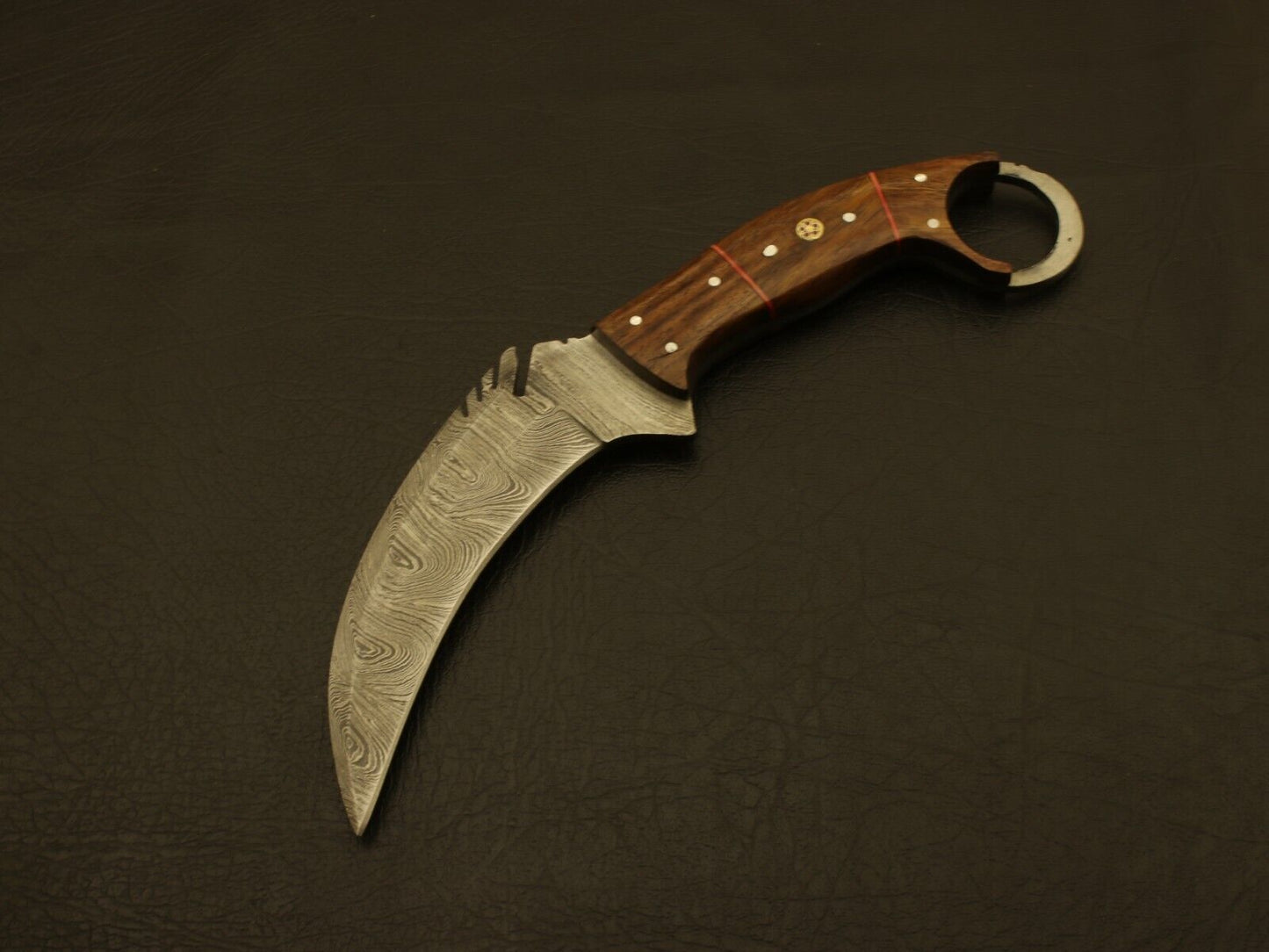 9" Hand Forged Damascus Karambit Knife Damascus Steel Karambit with Wood Handle