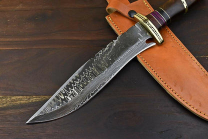 13.5" Handmade Damascus Steel Bowie Knife – Walnut Wood Fisher & Hunter Knife