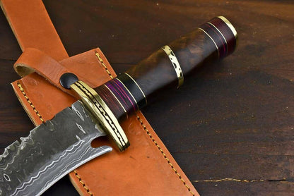 13.5" Handmade Damascus Steel Bowie Knife – Walnut Wood Fisher & Hunter Knife
