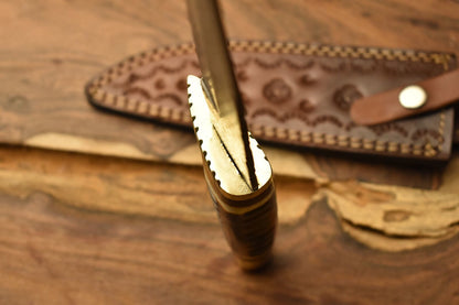 Razor Sharp Damascus Steel Bowie Knife with Camel Bone Handle and Brass Guard