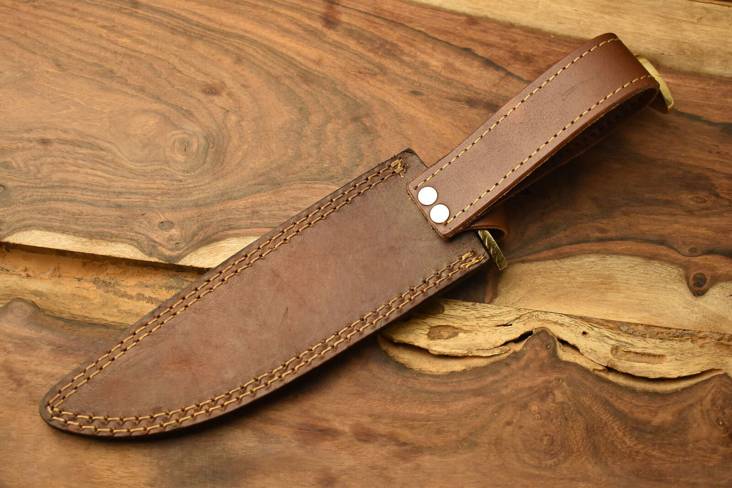 Razor Sharp Damascus Steel Bowie Knife with Camel Bone Handle and Brass Guard
