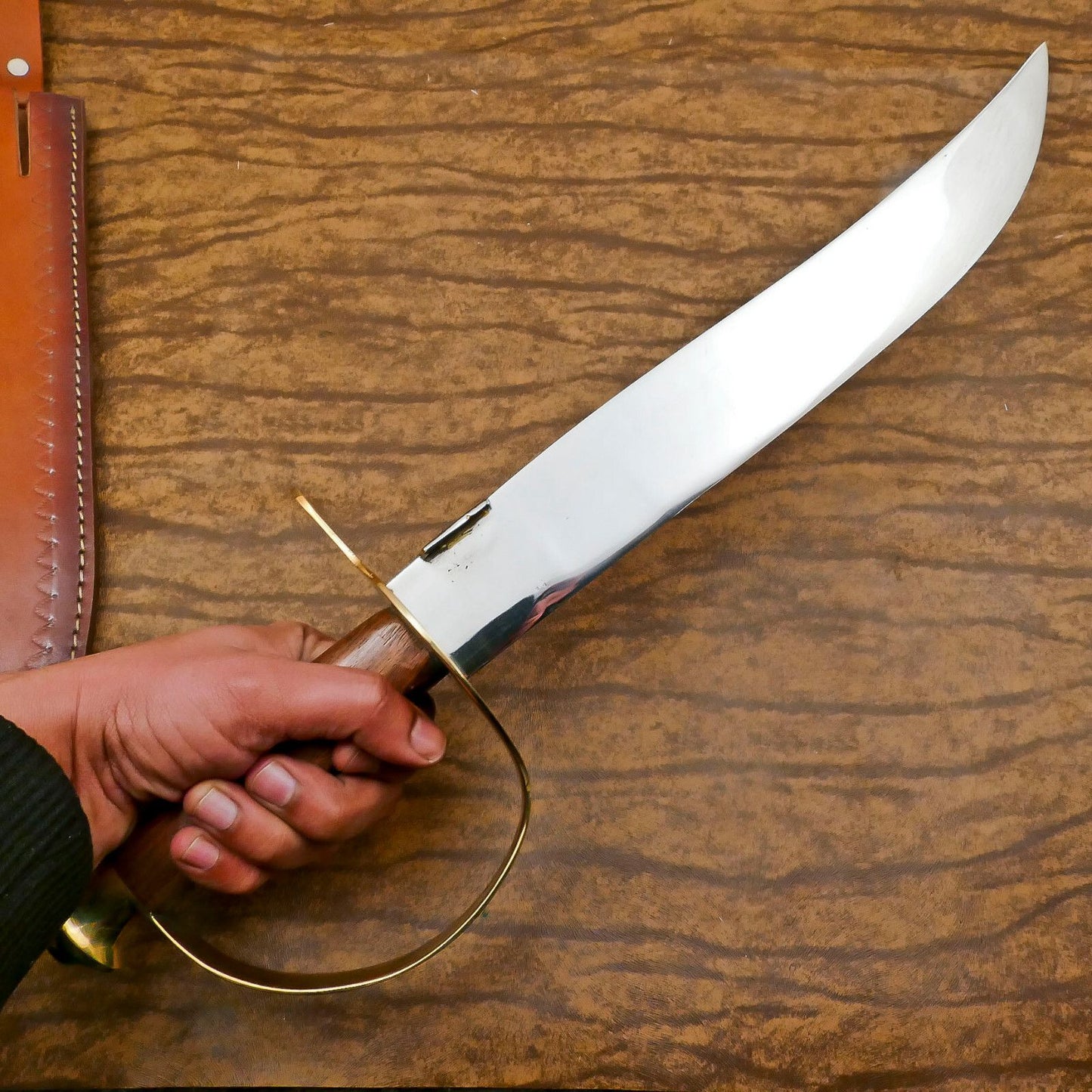 Custom Handmade D2 Blade Mini Sword/Bowie Hunting Knife – Rosewood Handle & Steel D Guard