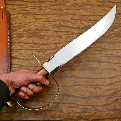 Custom Handmade D2 Blade Mini Sword/Bowie Hunting Knife – Rosewood Handle & Steel D Guard