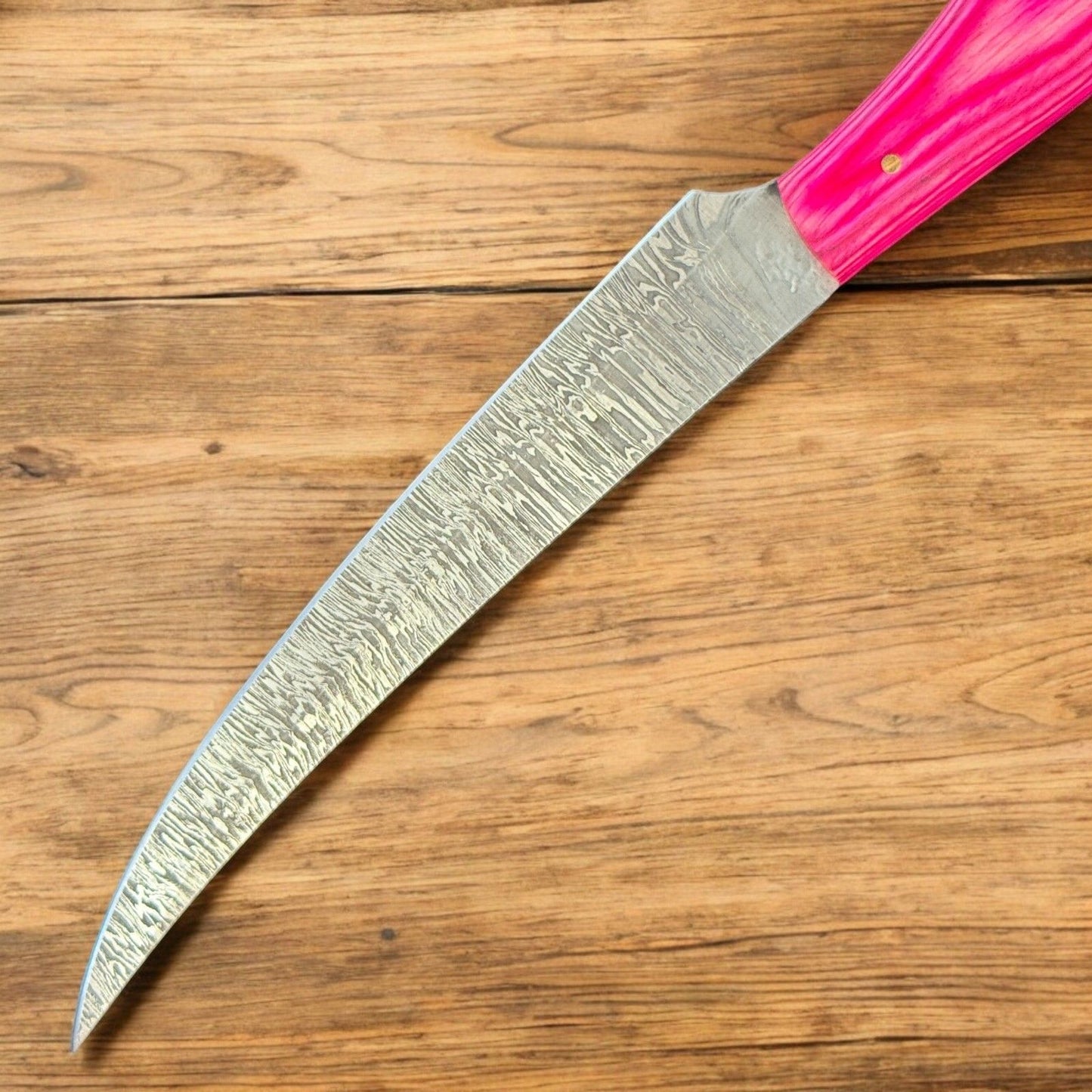 12” Handmade Damascus Fillet Knife with Wooden Handle for Kitchen Use W/Sheath