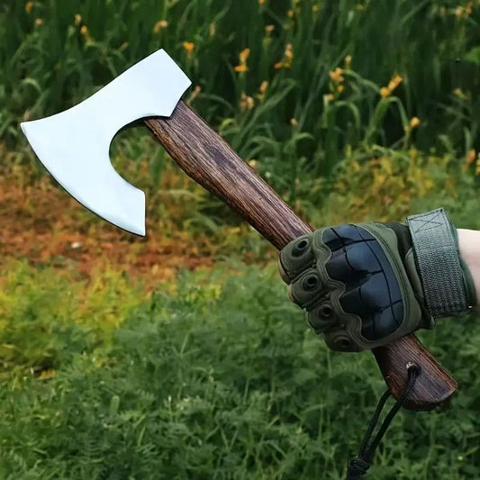 Viking Style Camping Axe Hand Forged Steel Bearded Axe for Chopping and Logging with Leather Sheath