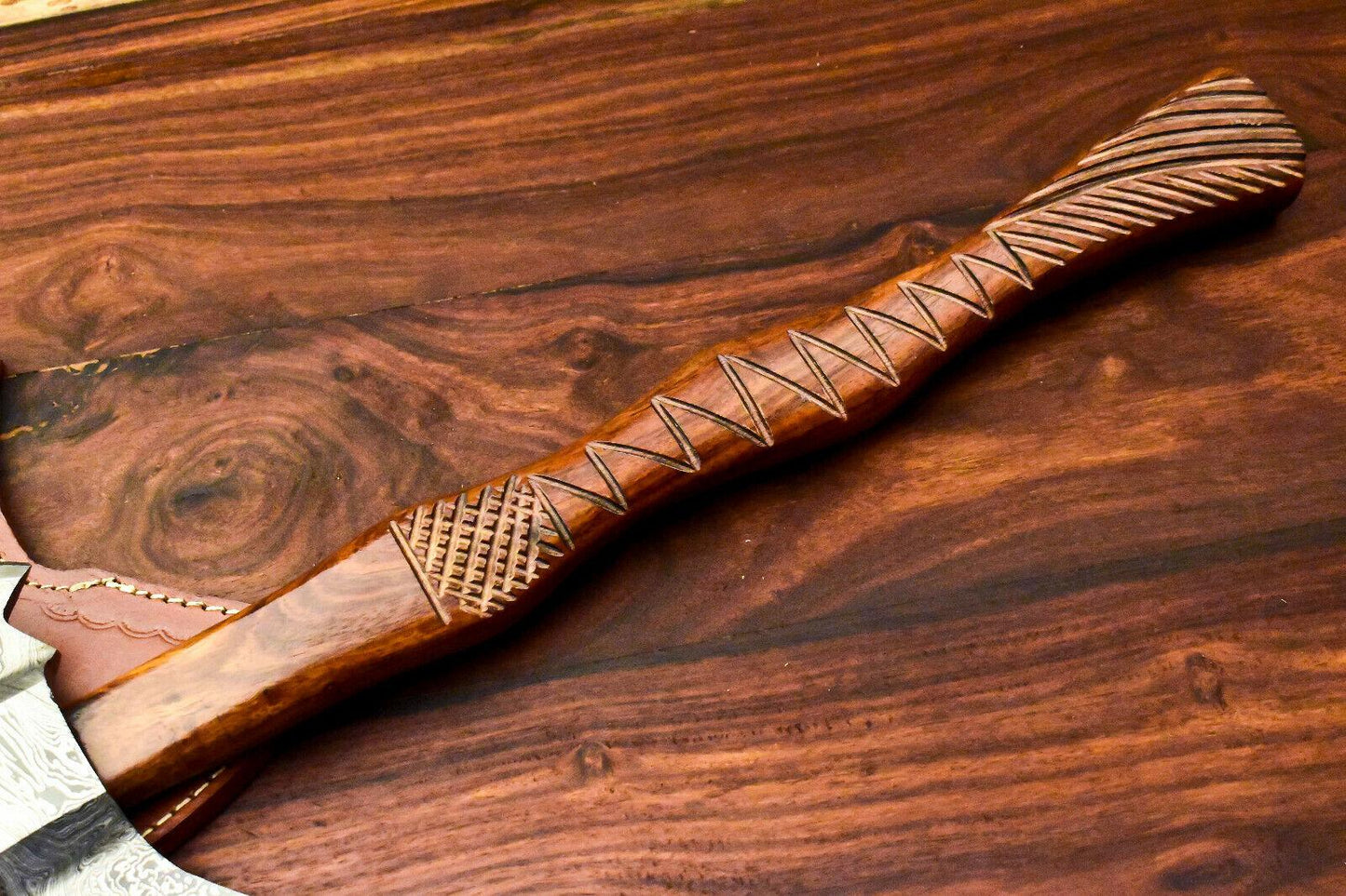 Handmade Damascus Steel Viking Tomahawk Axe with 18" Handle and Leather Sheath