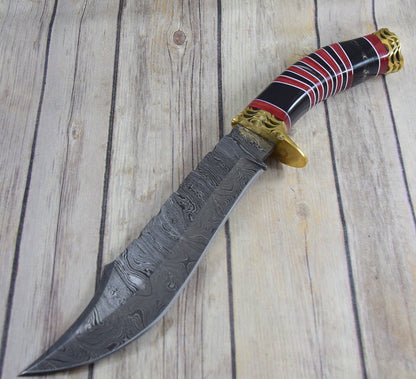 Heritage Forge 14 Inch Damascus Bowie Knife with Resin and Wood Handle + Display Stand