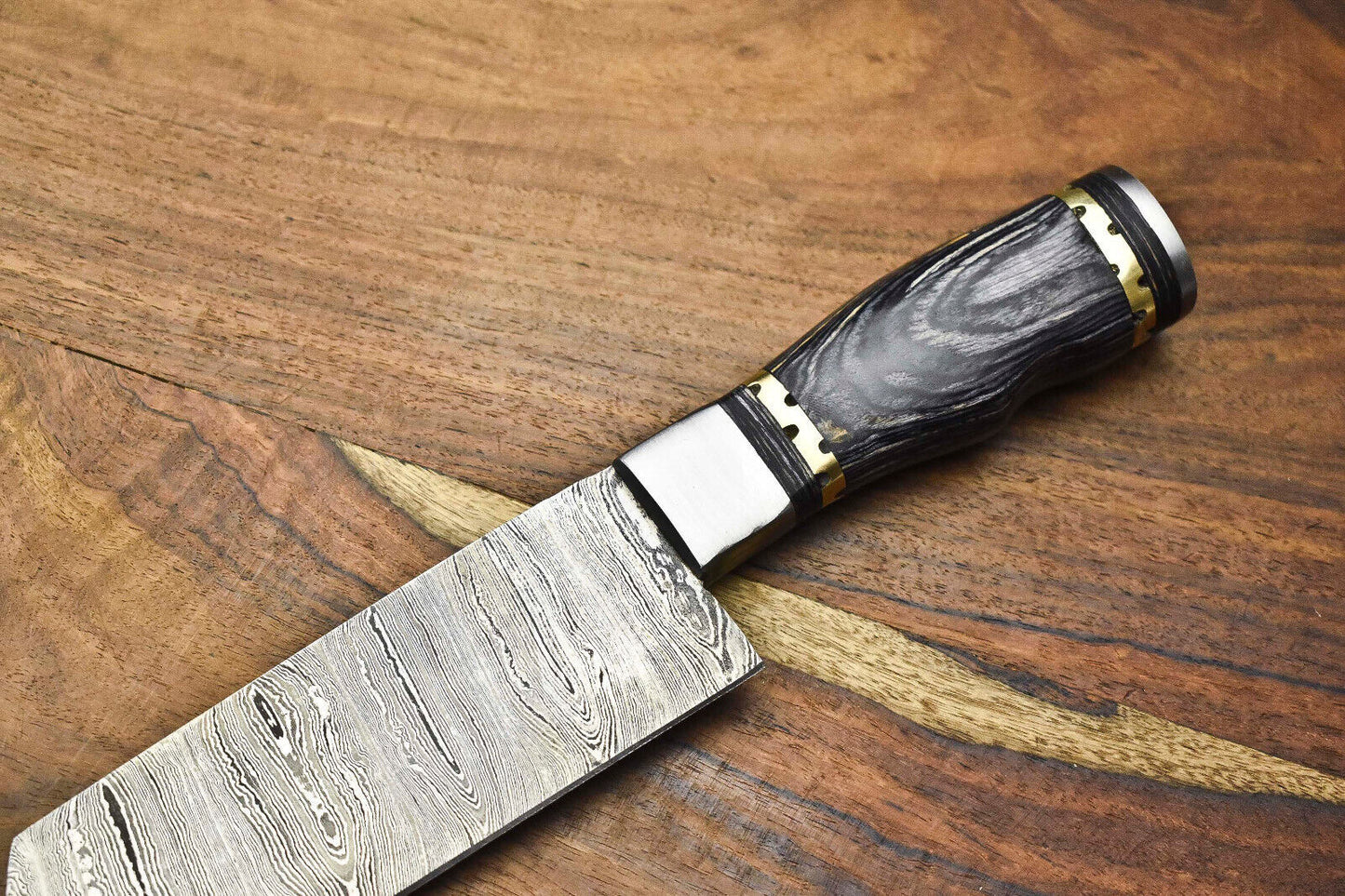 Custom Handmade San Mai Damascus Steel Chef Knife, Walnut & Resin Handle